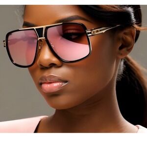 OVERSIZED Women Sunglasses Flat Top Square Shades Metal Gold Top Metal Chic 2026